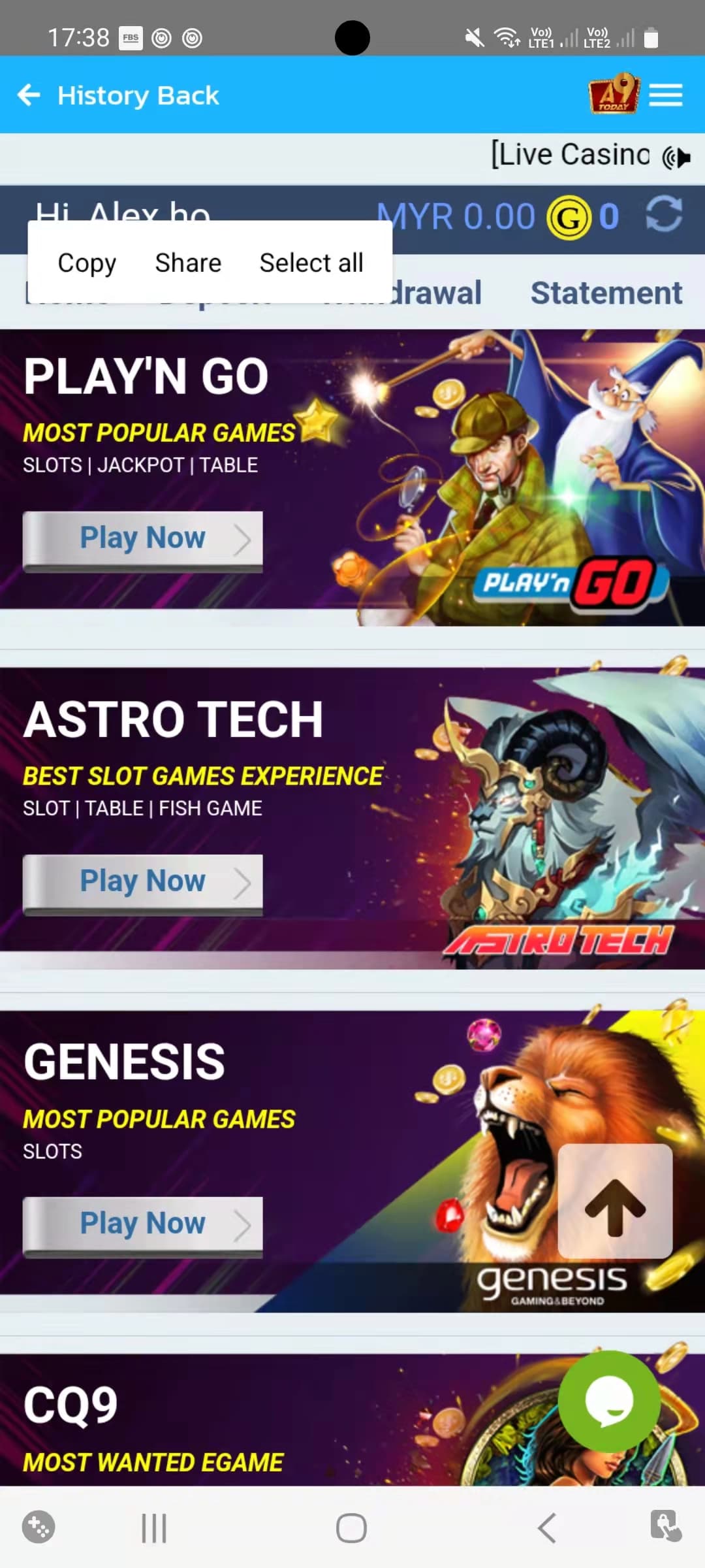 A9Play agent promotional screen 5