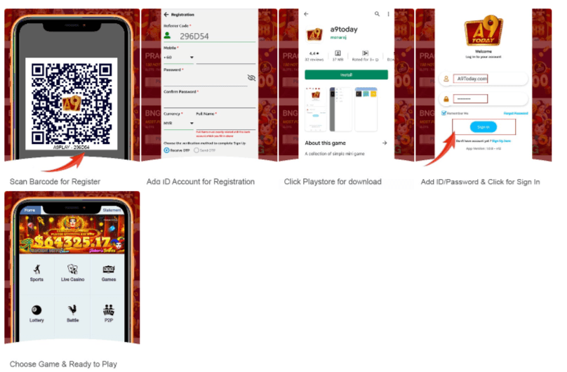 Register A9play visual guide